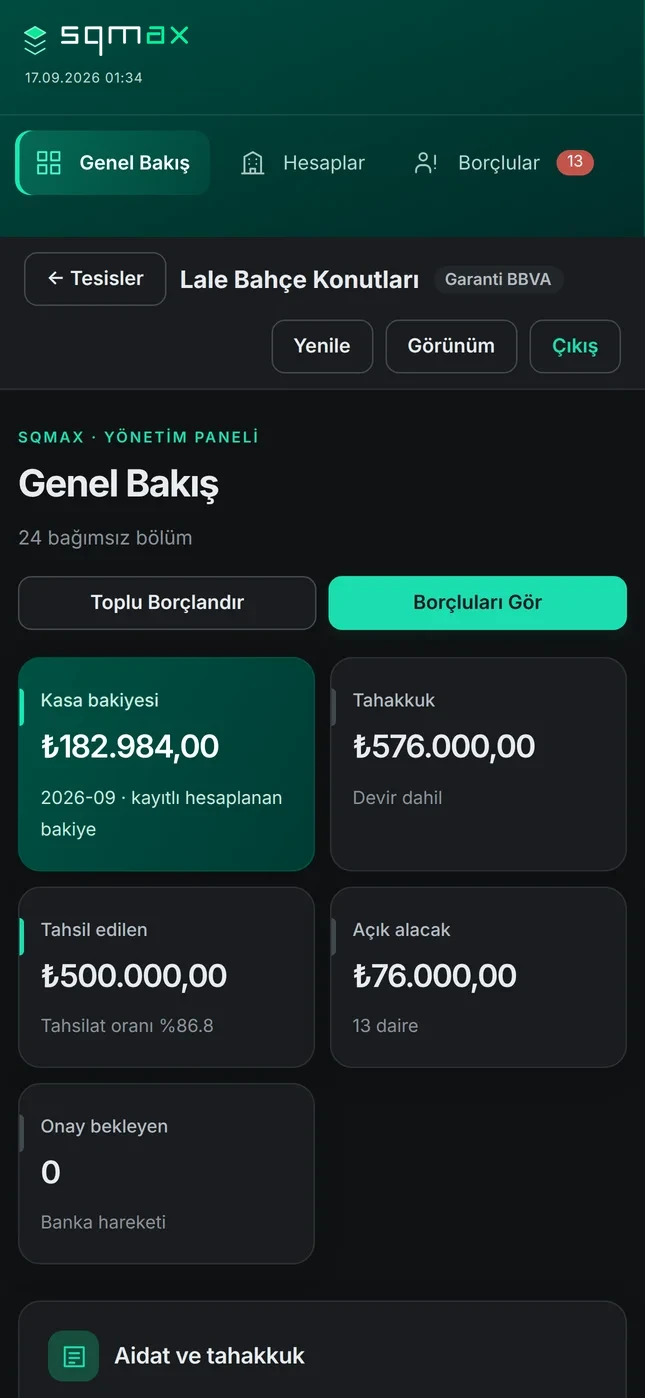 SQMax genel bakış ekranı
